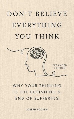 Book cover featuring a line-drawn head silhouette with tangled thoughts, promoting critical thinking and mindfulness by Joseph Nguyen.