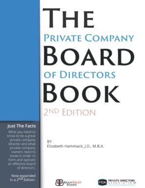 Cover of The Private Company Board of Directors Book, 2nd Edition by Elizabeth Hammack, a guide for forming effective boards in private companies and food industry organizations.
